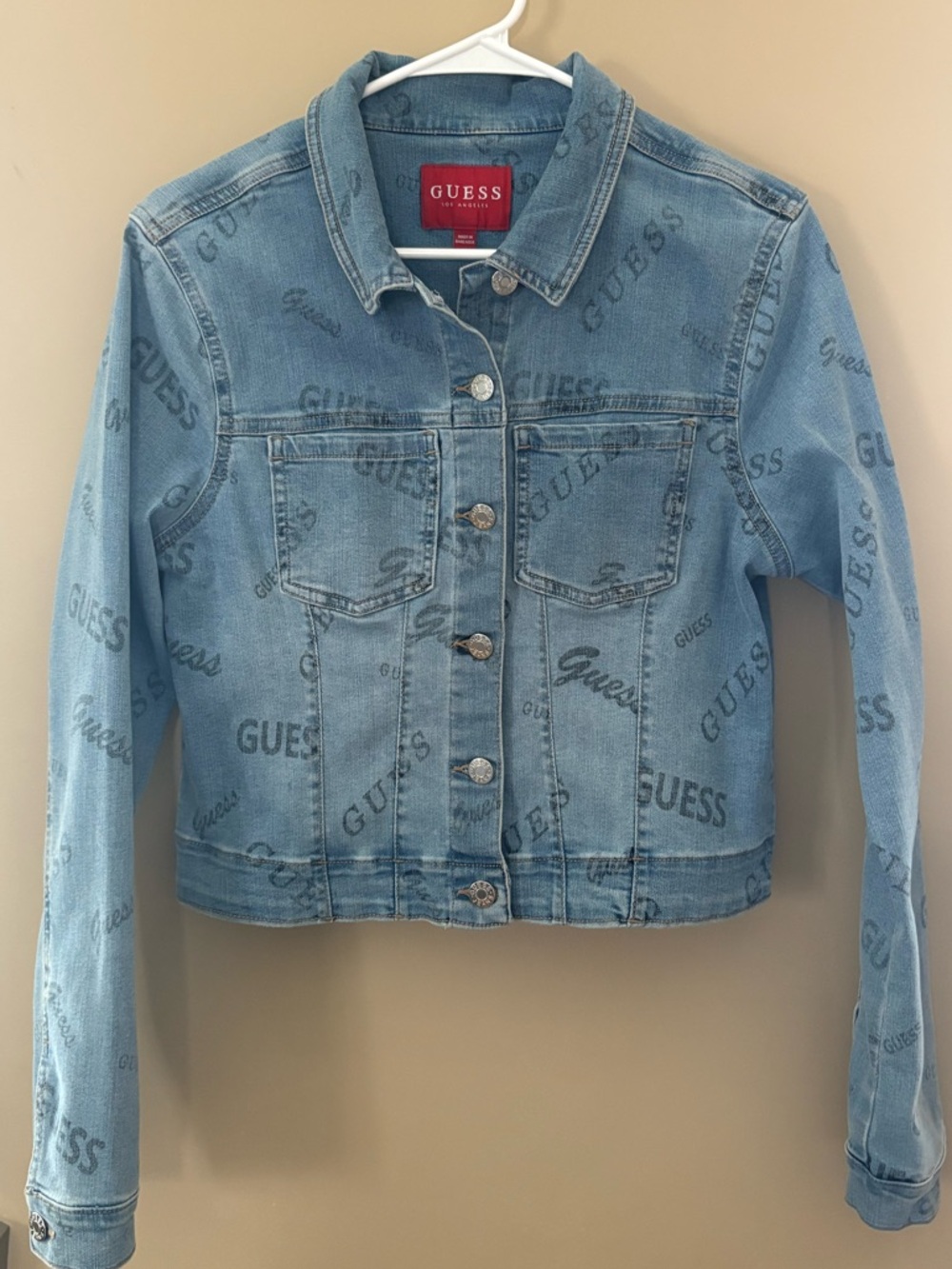GUESS Light Blue All-Over Logo Denim Jacket - Women's